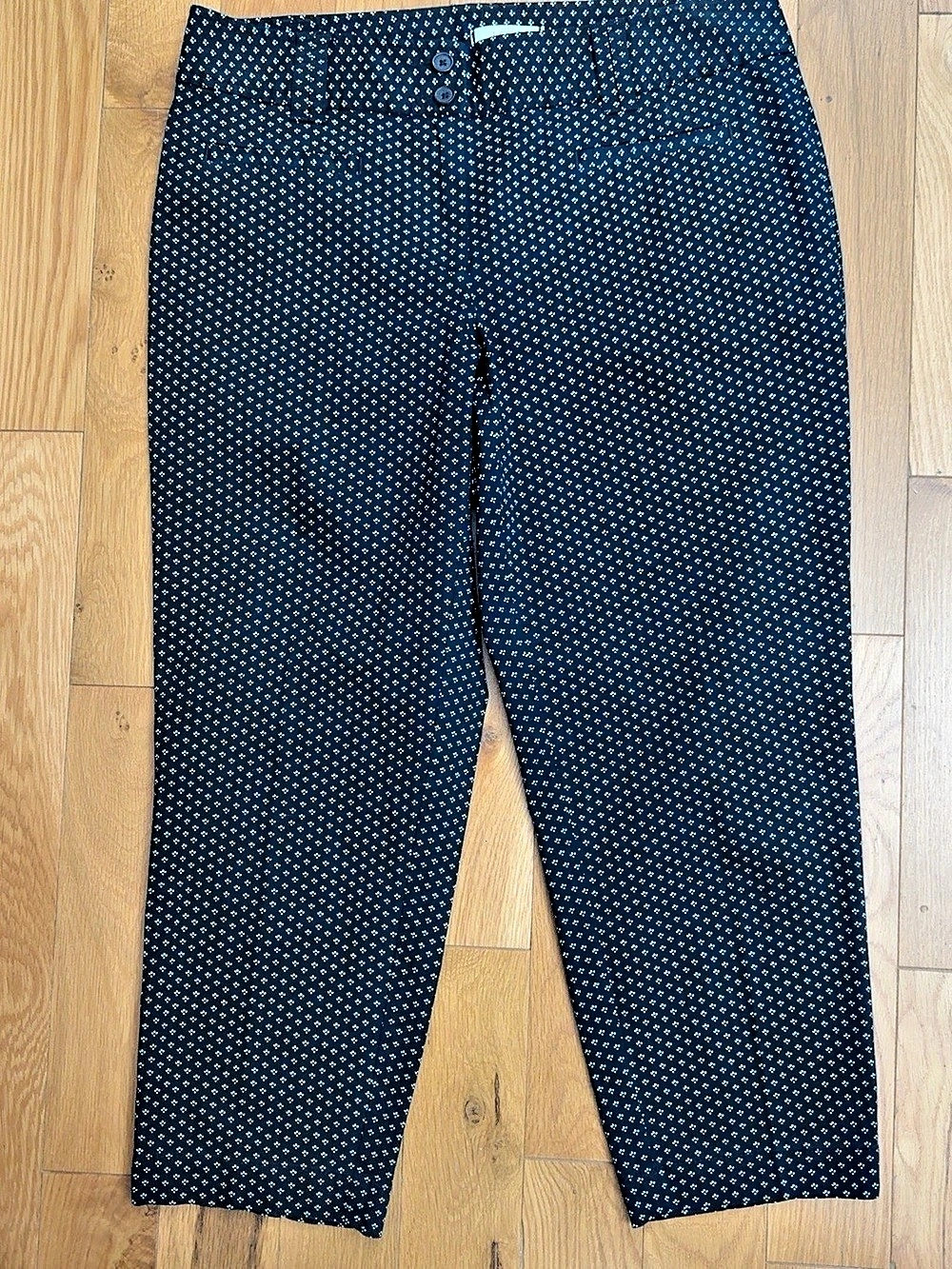 LOFT Julie Size 8 Navy White Print Cropped Pants Stretch